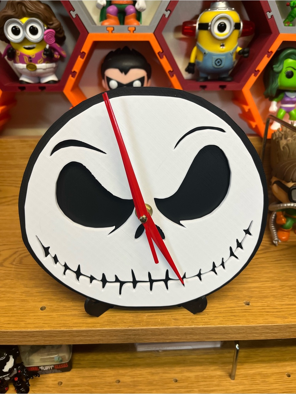 Skull Face Wall Clock with Red Hands - White & Black Home Wall Decor